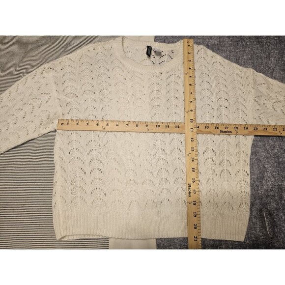 H&M Divided Women Crop Top Off White Lightweight Pullover Crochet Sweater Small - Picture 6 of 12